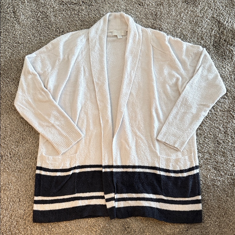 Barefoot Dreams Cream and navy Striped Cardigan